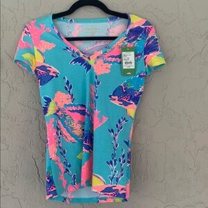 Lilly Pulitzer Pink and Blue Fitted Short Sleeve T-Shirt